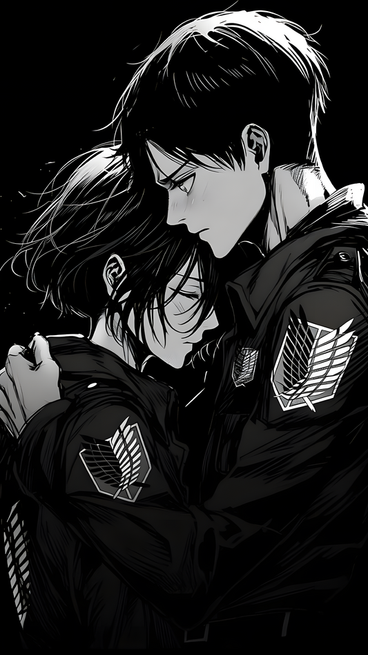 Levi & Mikasa Emotional Black & White HD Wallpaper